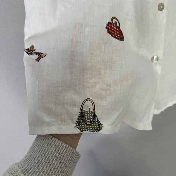 Vintage 2 Friends Shirt Womens 2X White Irish Linen Purse Shoe Heels Artsy Y2K - Picture 3 of 10